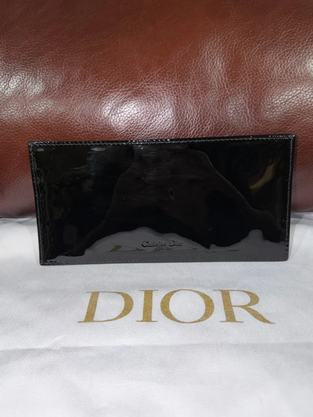 ‼️Authentic Christian Dior Black Patent Leather Zip Wallet Card Holder Pouch